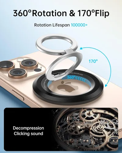 Miniatura 3 de SYNCWIRE - Soporte magnético con aro para MagSafe, 2 piezas, imán doble, rotación de 360 grados, agarre y soporte para teléfono, aro para dedo