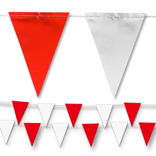 Banderas de banderín | Clasificación OSHA de 500 libras | hebras resistentes a la decoloración (rojo y blanco, 102 pies)