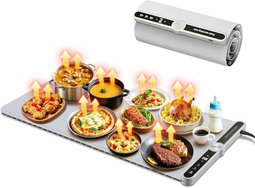 Tapete de calentamiento para alimentos – Bandeja de calentamiento eléctrica extragrande de 32"x15" calienta 8 platos, 9 temperaturas ajustables,