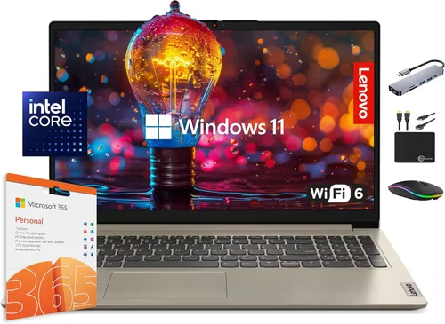 Computadora portátil Lenovo IdeaPad 2025, pantalla de 15.6", 8GB de RAM, 884GB de almacenamiento (256GB SSD + 128GB eMMC + 500GB Ext), procesador