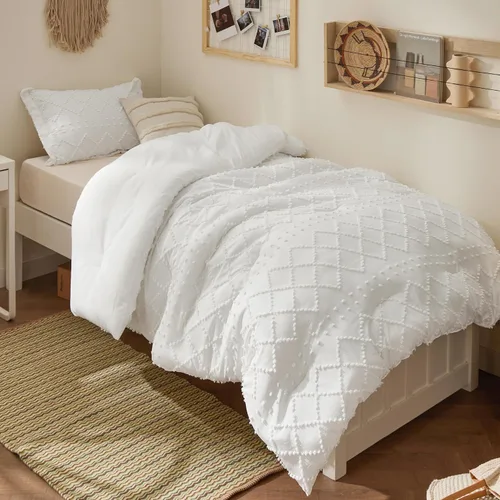 Miniatura 38 de Bedsure Juego de Edredón Tamaño Twin – Edredón beige, ropa de cama Boho con mechones estilo shabby chic para niños, juego de ropa de cama vintage