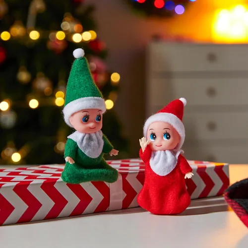 Miniatura 6 de JOYIN Navidad 2 piezas Muñeca pequeña de elfo con 1 elfo rojo y 1 elfo verde, accesorios de decoración festiva, regalo pequeño para niñas, niños