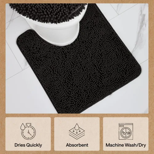Miniatura 7 de GORILLA GRIP - Juegos de alfombras de baño, juego de 2 alfombras de chenilla suave, alfombra base para inodoro y alfombra de 30 x 20, alfombras Negro