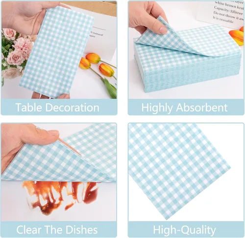 Miniatura 7 de WDF Paquete de 150 servilletas de papel azul bebé, 3 capas, desechables, color azul y blanco, servilletas de cena de invitados de papel para baño