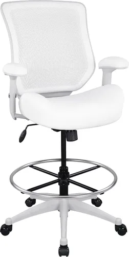 Miniatura 5 de BOLISS Silla de dibujo ergonómica de malla de 400 libras, silla de oficina alta, silla de escritorio de pie, reposabrazos ajustable en altura, Blanco
