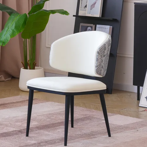 Miniatura 3 de Juego de 2 sillas de comedor modernas, tapizadas, respaldo alto, piel sintética, silla de cocina, sin brazos y patas de metal para sala de estar