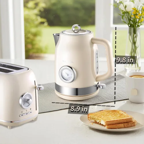 Miniatura 6 de Hervidor eléctrico retro de 1.7L, hervidor de té de acero inoxidable 304 con medidor de temperatura, hervidor de agua de ebullición rápida de 1500W