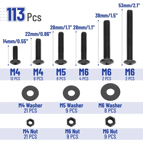 Miniatura 2 de Mr. Pen - Kit surtido de tuercas y tornillos, 113 piezas, hierro galvanizado, M4 M5 M6 Kit de tuercas y pernos métricos surtidos con caja