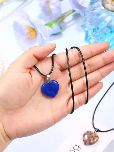 Miniatura 5 de Hicarer Colgantes de piedra en forma de corazón, collares de piedra con cordón de cuero sintético para suministros de fabricación de joyas