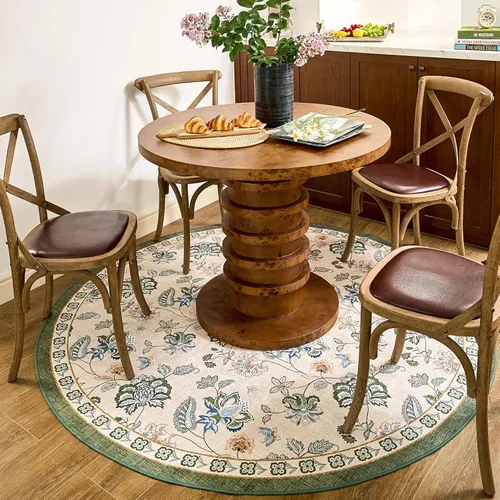 Miniatura 170 de Jinchan Fiora - Alfombra redonda de 8 pies, alfombras vintage con diseño floral envejecido, lavable a máquina, antideslizante, de pelo bajo, Azul
