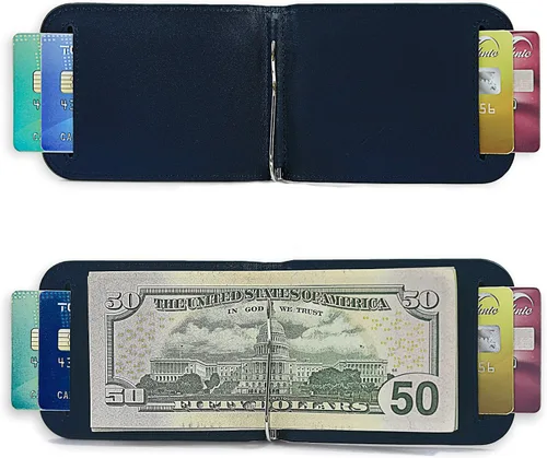 Miniatura 2 de Lethnic Cartera delgada con clip de dinero, bloqueo RFID, soporte para tarjetas de visita de cuero plegable
