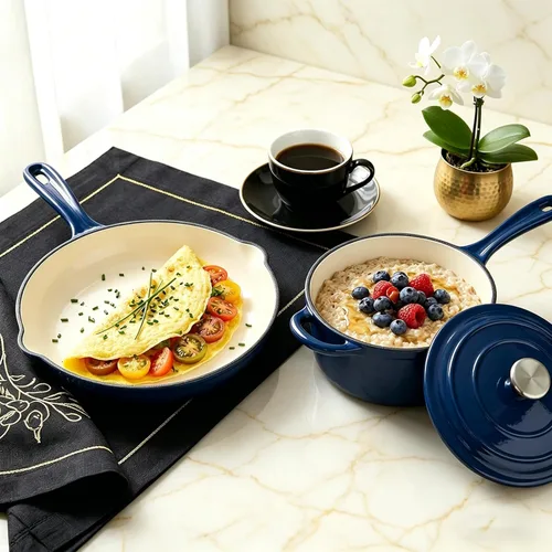 Miniatura 5 de QuliMetal Juego de utensilios de cocina de hierro fundido esmaltado antiadherente, sartén - juego de 7 piezas de ollas y sartenes con tapa, olla