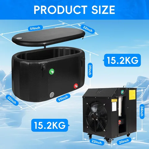 Miniatura 5 de Bañera de hielo con enfriador de agua de 1 HP, bañera inflable de inmersión fría de 216 galones con termómetro y alfombrilla absorbente de agua