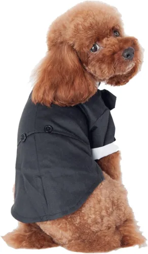 Miniatura 4 de GabeFish Chaquetas de boda para mascotas, traje para perros con pajarita, cachorro, gato, ropa formal camisa esmoquin (negro, S