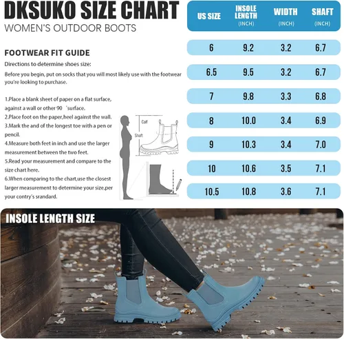 Miniatura 6 de DKSUKO Botas de lluvia cortas para mujer, botas de jardín impermeables de goma, botas elásticas sin cordones, botas Chelsea a la moda, zapatos