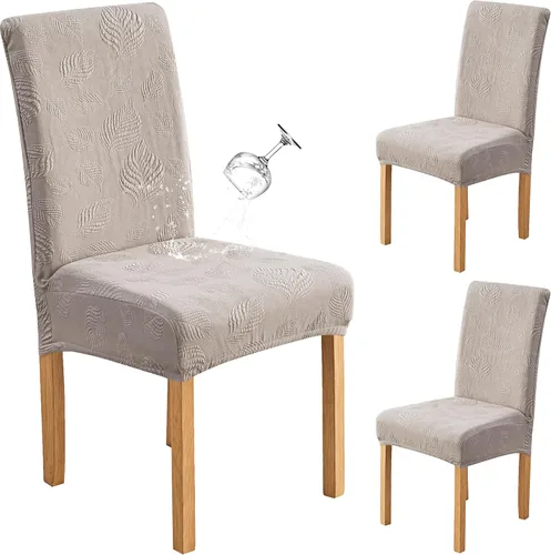 Miniatura 18 de Genina Juego de 2 fundas impermeables para sillas de comedor, fundas elásticas para sillas de comedor con hojas jacquard, protectores extraíbles