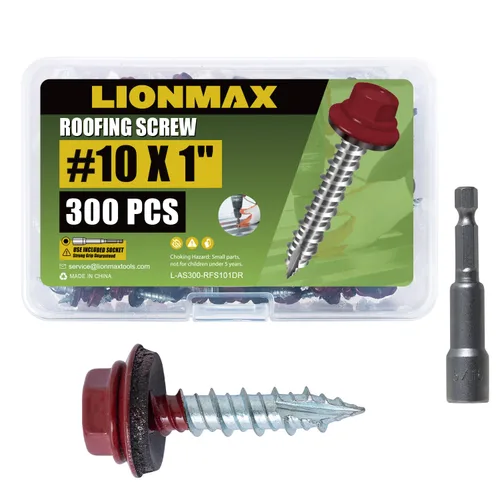 Miniatura 10 de LIONMAX 300 piezas de tornillos para techos de metal #10 × 1 pulgada, revestimiento antioxidante, cabeza hexagonal, tornillo de chapa metálica