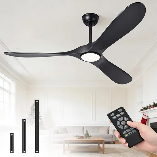 Miniatura 10 de Ventiladores de techo de 52 pulgadas con luces y control remoto, ventilador de techo de madera para exteriores con motor de CC silencioso de 6 Negro
