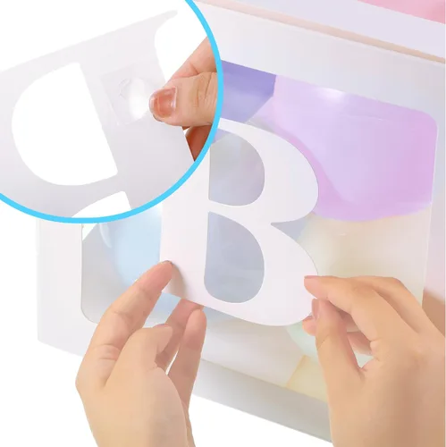 Miniatura 3 de Sratte Caja de globos con letras y números, cajas de bloques transparentes con luces LED para decoración de fiesta de ducha, cumpleaños, boda, Blanco