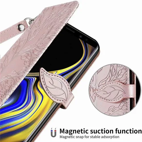Miniatura 3 de Funda tipo cartera para Samsung Galaxy Note 9, piel sintética de alta calidad con diseño de árbol en relieve, función atril, ranuras para tarjetas