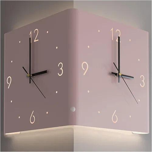 KYOFIS Reloj de pared Corne de doble cara, reloj de pared digital de esquina con escala numeral, funciona con pilas, reloj de pared silencioso con
