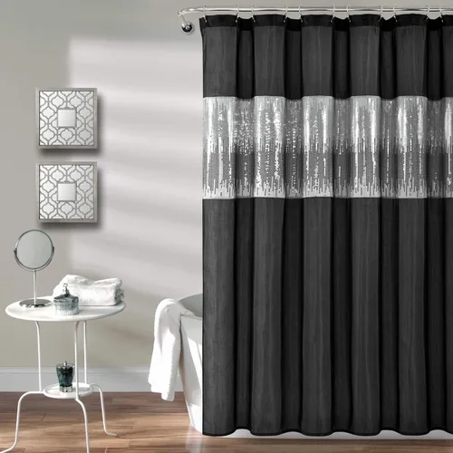 Lush Decor Cortina de Ducha Night Sky, Individual, 72" An x 72" L, Negro - Cortina de Ducha con Lentejuelas - Cortina de Baño Brillante de Bloques