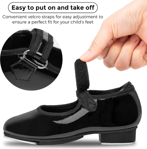 Miniatura 3 de Stelle Tap Shoes for Girls Boys PU Leather Black Non-Slip Dance Shoes for ToddlerLittle KidBig Kid
