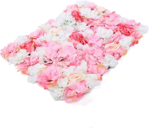 Miniatura 5 de Paquete de 12 paneles de pared de flores artificiales de 24 x 16 pulgadas, paneles de fondo de flores artificiales de hortensias y rosas