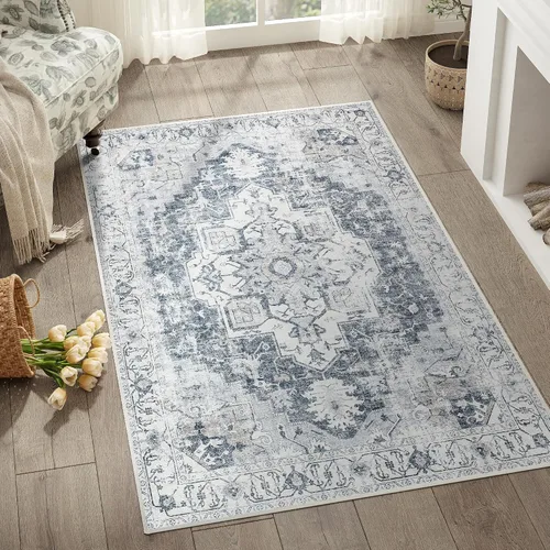 Miniatura 69 de jinchan Alfombra de Área 2x3 pies Alfombra Vintage de Entrada Lavable Bohemia Tapete Interior para Puerta Medallón Floral Tapete Pequeño para Puerta