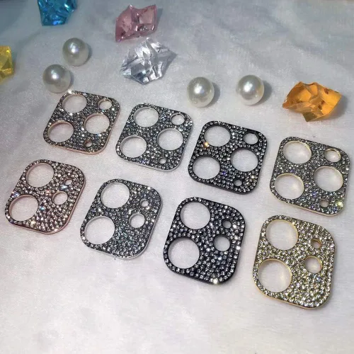 Miniatura 6 de Paquete de 2 protectores de lente de cámara con purpurina compatibles con iPhone 11 de metal con diamantes brillantes para lente de cámara (negro)