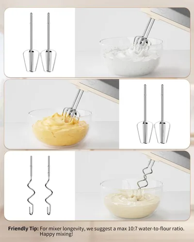 Miniatura 9 de Hand Mixer, 5-Speed Electric Mixer Handheld With 200W Turbo Ultra Power, 4 Stainless Steel Accessories Whipping Egg Cream, Lightweight Hand Mixer