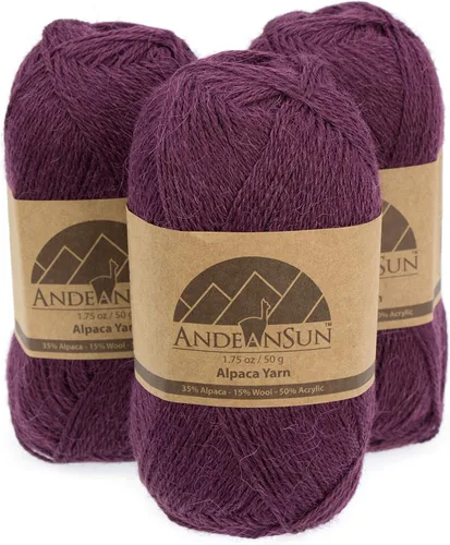 Miniatura 24 de 3 ovillos de lana de alpaca UMAYO para tejer al crochet y con agujas, 150 gramos, #2, #3 y #5 Brezo Browm