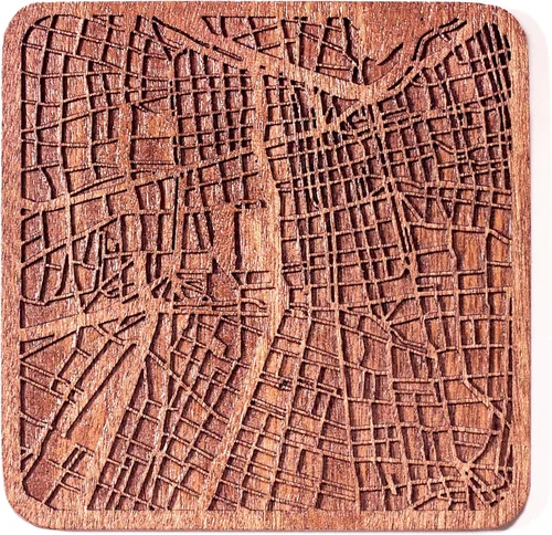 Miniatura 66 de Posavasos Amsterdam Map by O3 Design Studio, 1 pieza, posavasos de madera Sapele con mapa de la ciudad, hecho a mano, varias ciudades opcionales