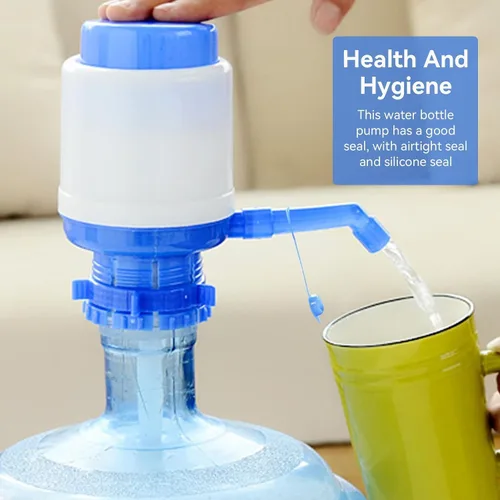 Miniatura 6 de Bomba de botellas de agua, bomba de jarra de agua portátil azul, dispensador de agua manual con un tubo extra corto que se adapta a la mayoría