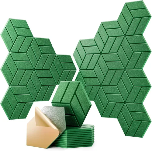 Miniatura 45 de 12 paneles acústicos autoadhesivos, paneles de espuma a prueba de sonido de 12 x 10 x 0.4 pulgadas para paredes, paneles de pared hexagonales Negro