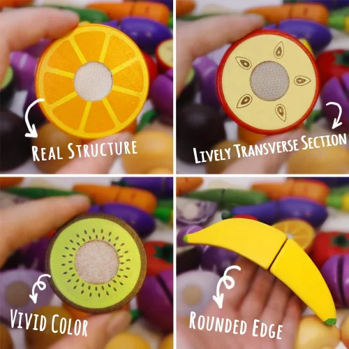 Miniatura 3 de Comida de madera para niños, cocina para cortar frutas, juguetes para niños pequeños, simulación de verduras, regalo para niños y niñas, juguetes