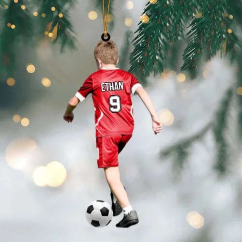 Miniatura 24 de Adorno de fútbol personalizado, adorno de Navidad de jugador de fútbol personalizado con nombre y número, regalo deportivo único para hombres