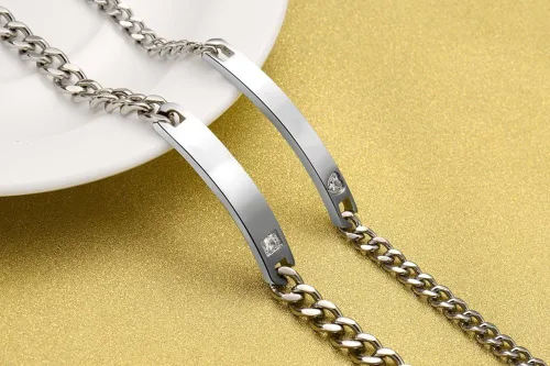 Miniatura 3 de NEHZUS Pulseras personalizadas con nombre de identificación personalizado para él y ella, pulsera a juego para pareja para amante, Metal, Circonita