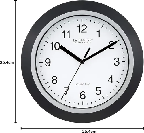 Miniatura 7 de La Crosse Technology WT-3102B - Reloj de pared analógico de 10 pulgadas WWVB y restablecimiento automático de DST, negro/plata