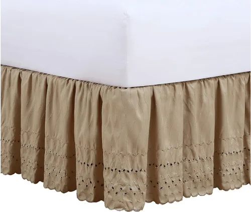 Miniatura 8 de Fresh Ideas Falda de cama con calados, diseño con volantes, caída de 14 pulgadas, borde bordado festoneado, tamaño Queen, blanco