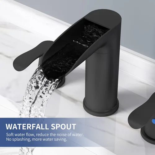 Miniatura 2 de SINGSUO Grifos de baño para fregadero de 3 agujeros, grifo de baño de cascada de 8 pulgadas con boquilla giratoria de 360 grados, grifo generalizado
