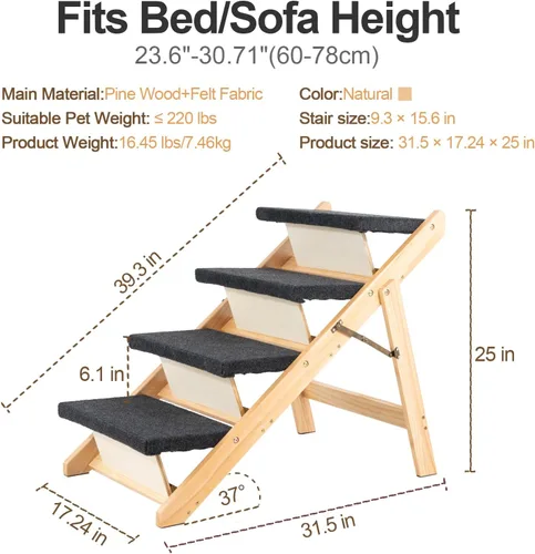 Miniatura 2 de MEWANG Escaleras y Rampa de Madera para Mascotas para Perros y Gatos Pequeños/Medianos, Mascotas Mayores – 3 en 1 Plegable, Portátil, Escalera