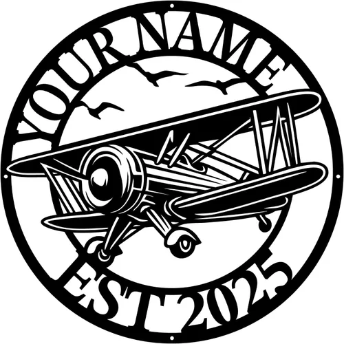 Miniatura 11 de Magilab Placa de pared de avión retro con nombre personalizado, decoración de metal de hierro personalizado, letrero de aviación negro de 8 a 30