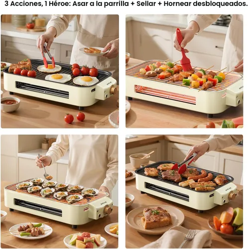 Miniatura 7 de AORAN - Parrillas eléctricas para interiores sin humo, parrilla de interior versátil sin humo para cocinar en casa, con parrillas de interior Blanco