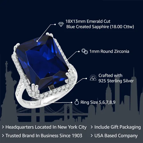 Miniatura 2 de Gem Stone King Anillo de compromiso de plata de ley 925 con piedra natal Corte esmeralda 0.709 x 0.512 in Anillo de compromiso de aniversario