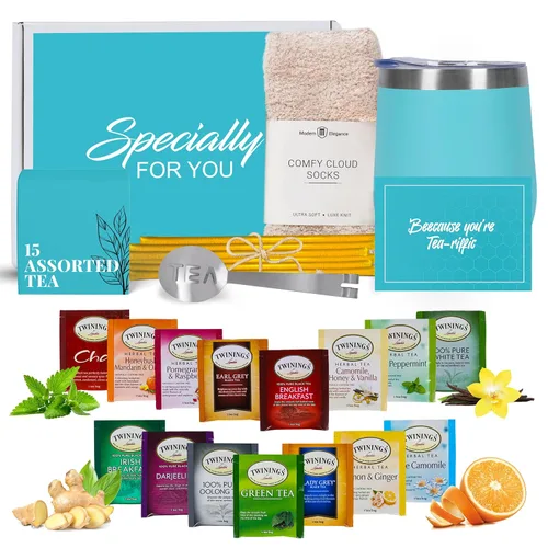 Miniatura 9 de Juego de regalo de té para mujeres y hombres – Elegante juego de té para mujer con 15 tés únicos, vaso de acero inoxidable y 10 pajitas de miel