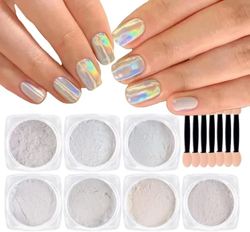 Miniatura 10 de Polvo de uñas de cromo gris y negro, polvo metálico para uñas, efecto espejo holográfico, polvo de cromo, polvo de otoño e invierno, pigmento