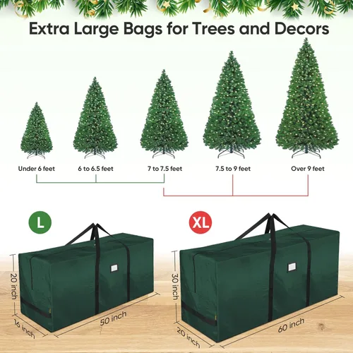 Miniatura 2 de BALEINE - Bolsa para guardar el árbol de Navidad de 9 pies, bolsa extra grande de alta resistencia para árbol de Navidad artificial con asas Verde