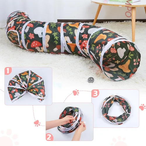 Miniatura 5 de Glittme Túnel para gatos, túneles para gatos de interior, cueva de gatos en forma de S con juguetes para gatos, tubos plegables para gatos y túneles