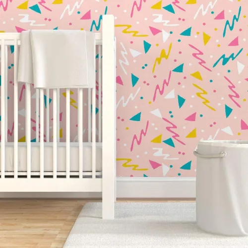 Miniatura 6 de Papel tapiz para despegar y pegar, diseño retro de los años 80, diseño abstracto de los años 1980, confeti de surf rosa para niños, papel tapiz